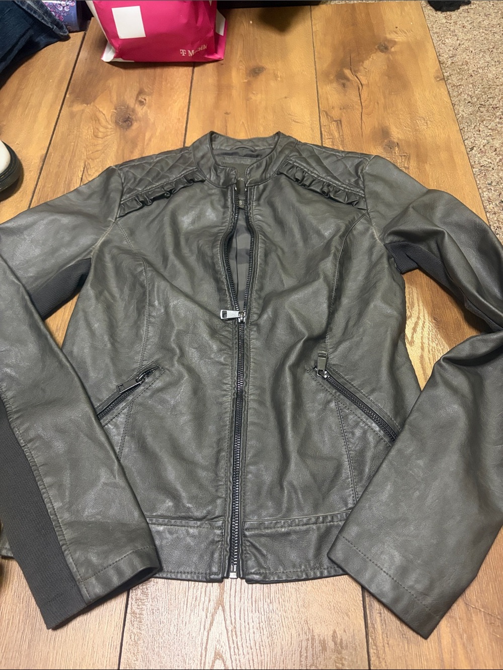 Maurices Women's Dark Gray Faux Leather Bomber Jacket